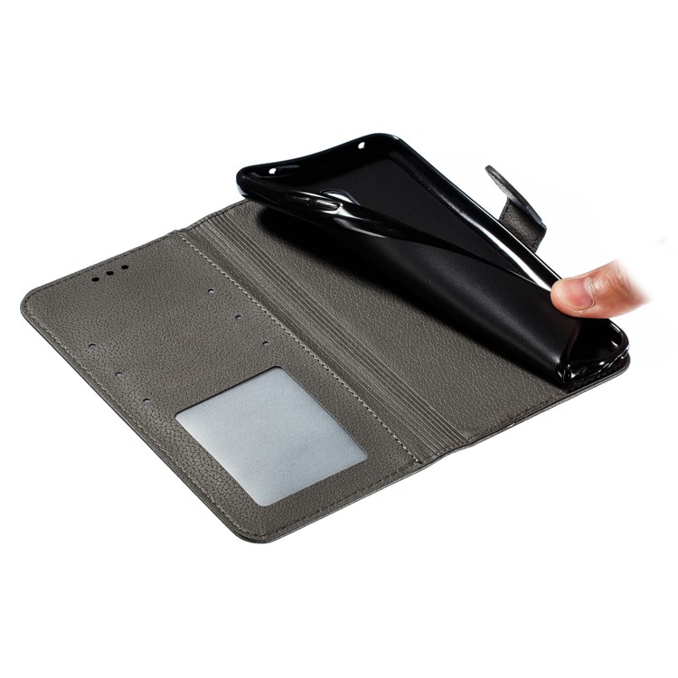 Litchi Skin Imprint Feather Wallet Leather Flip Cover for Xiaomi Redmi 8A - Grey-10