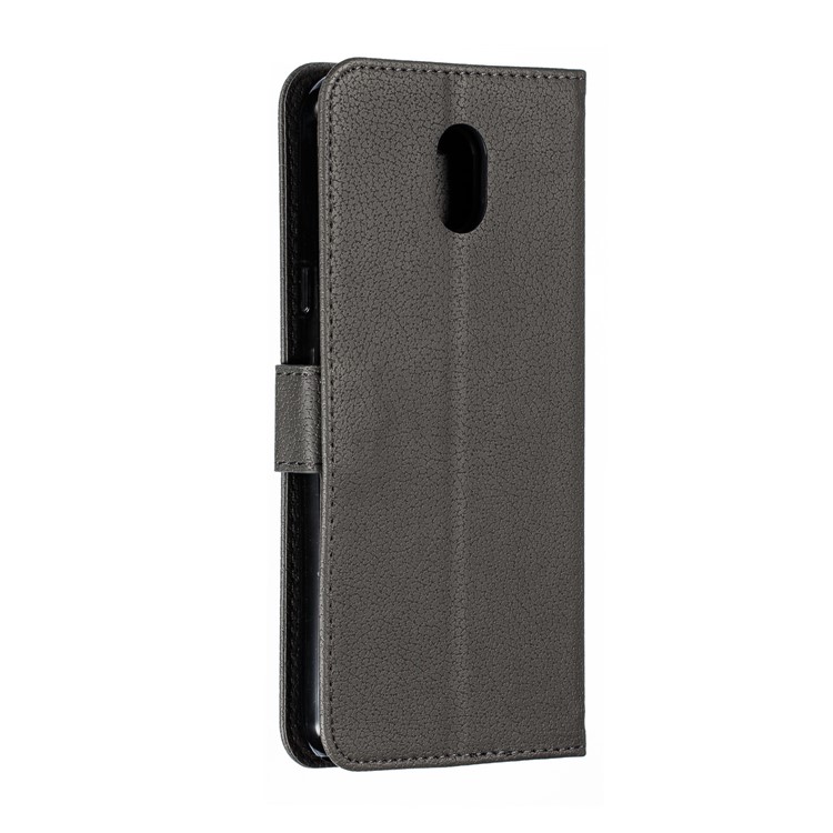 Litchi Skin Imprint Feather Wallet Leather Flip Cover for Xiaomi Redmi 8A - Grey-4