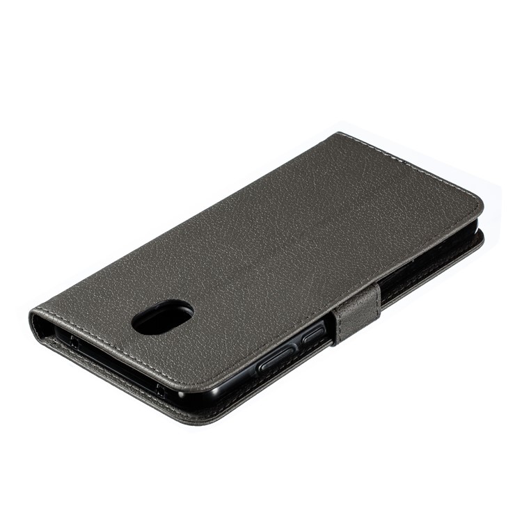 Litchi Skin Imprint Feather Wallet Leather Flip Cover for Xiaomi Redmi 8A - Grey-6