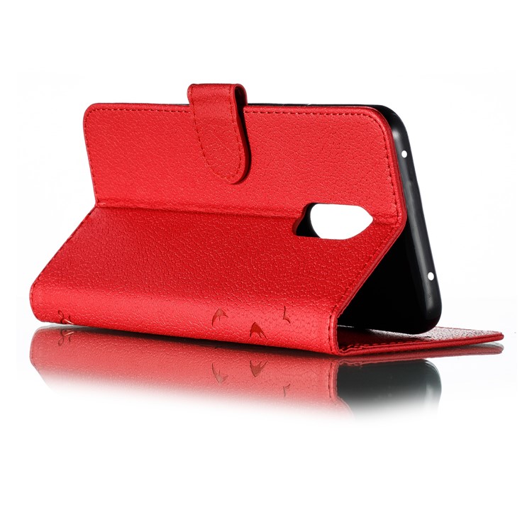 Litchi Skin Imprint Feather Wallet Leather Flip Cover for Xiaomi Redmi 8A - Red-7