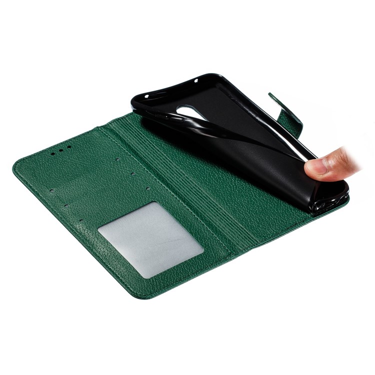 Litchi Skin Imprint Feather Wallet Leather Flip Cover for Xiaomi Redmi 8A - Green-10