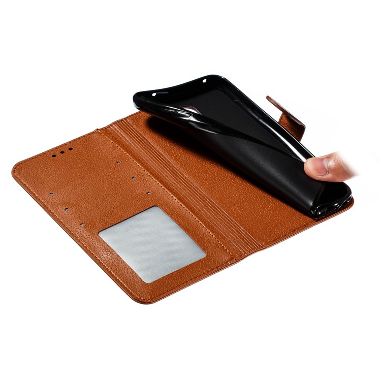 Litchi Skin Imprint Feather Wallet Leather Flip Cover for Xiaomi Redmi 8A - Brown-10