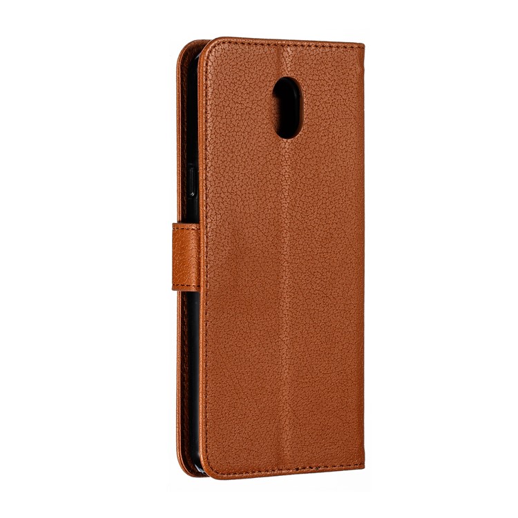 Litchi Skin Imprint Feather Wallet Leather Flip Cover for Xiaomi Redmi 8A - Brown-4