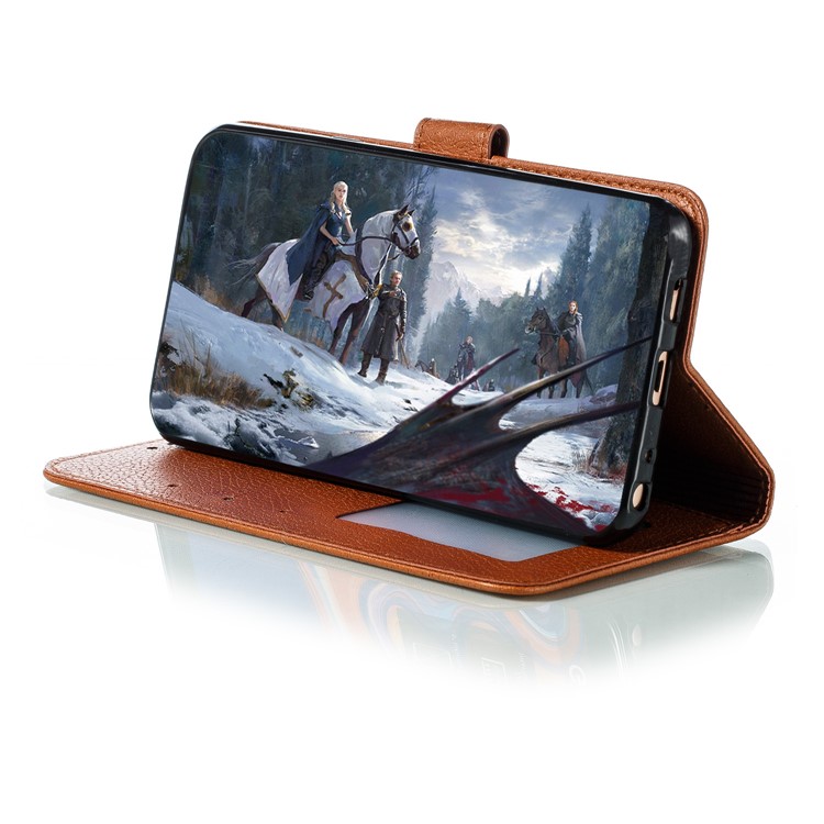 Litchi Skin Imprint Feather Wallet Leather Flip Cover for Xiaomi Redmi 8A - Brown-8