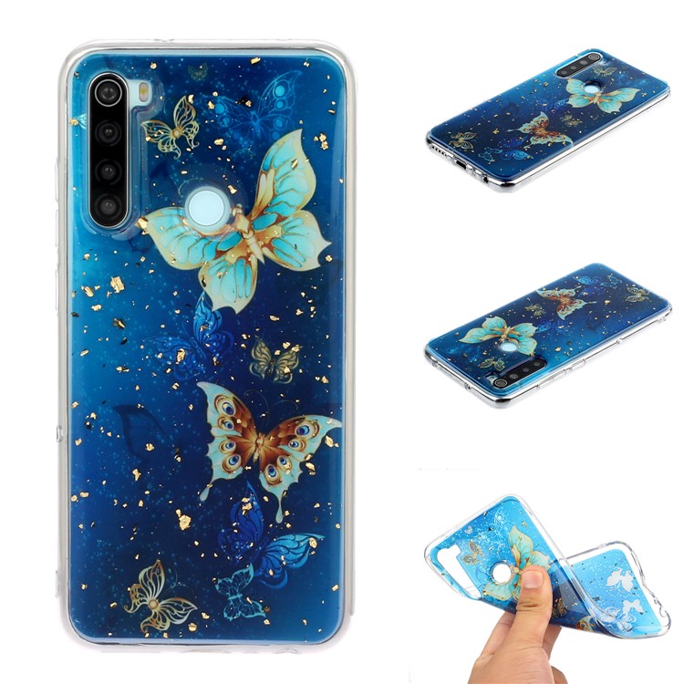 Glitter Sequins Inlaid Pattern Printing TPU Phone Case for Xiaomi Redmi Note 8 - Butterflies-1