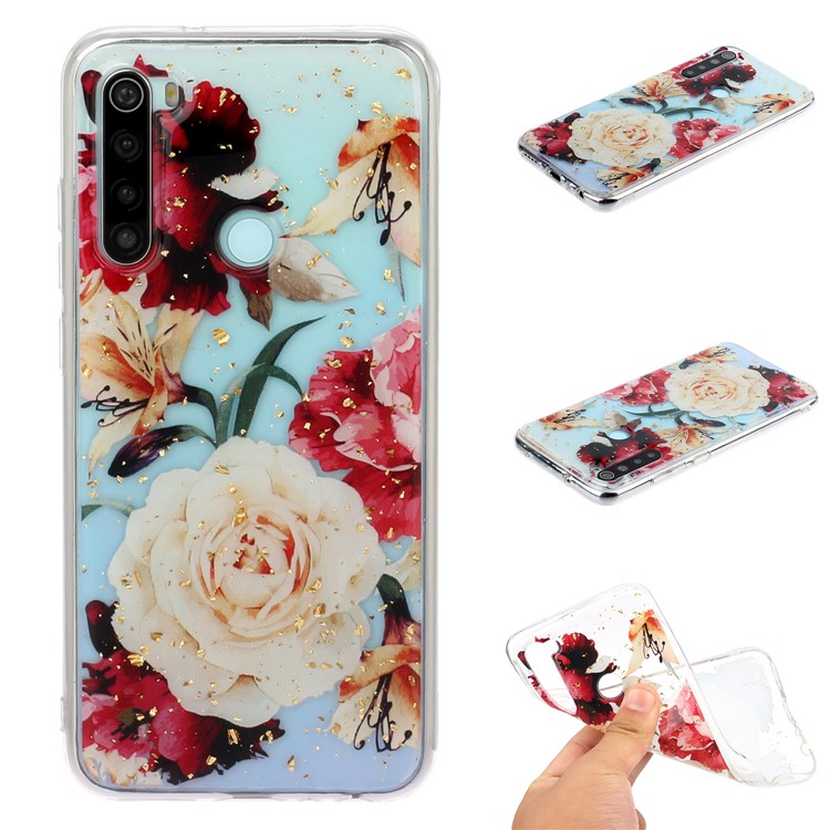 Glitter Sequins Inlaid Pattern Printing TPU Phone Case for Xiaomi Redmi Note 8 - Pretty Flowers-1