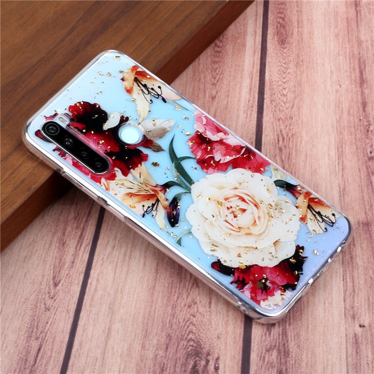 Glitter Sequins Inlaid Pattern Printing TPU Phone Case for Xiaomi Redmi Note 8 - Pretty Flowers-6