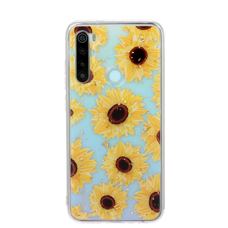Glitter Sequins Inlaid Pattern Printing TPU Phone Case for Xiaomi Redmi Note 8 - Sunflowers-2