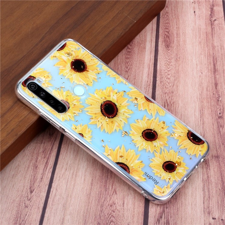 Glitter Sequins Inlaid Pattern Printing TPU Phone Case for Xiaomi Redmi Note 8 - Sunflowers-6