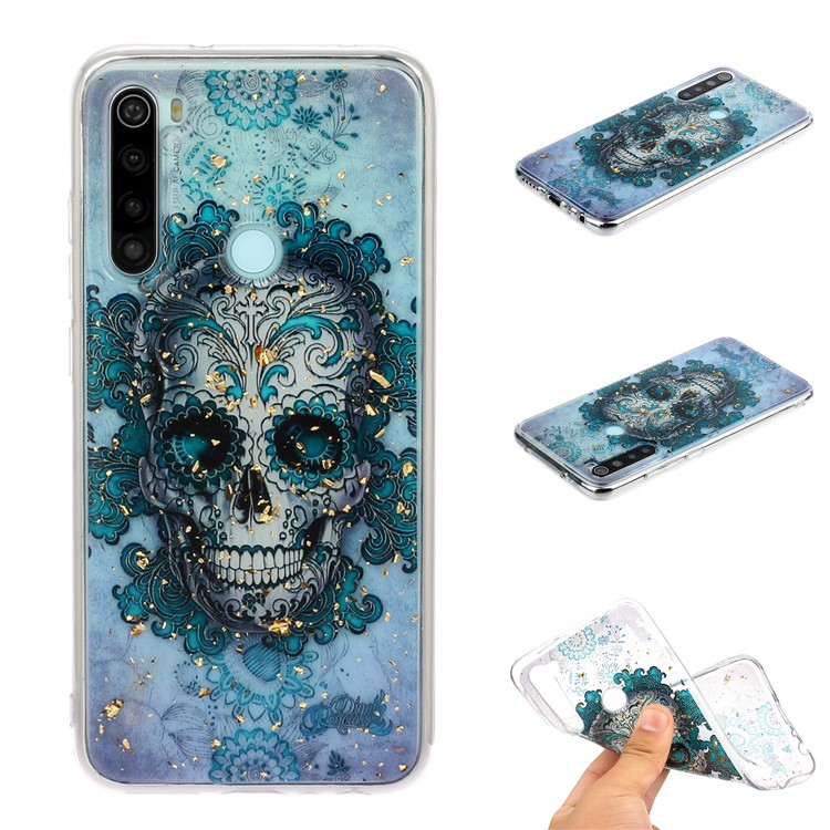 Glitter Sequins Inlaid Pattern Printing TPU Phone Case for Xiaomi Redmi Note 8 - Skull-1