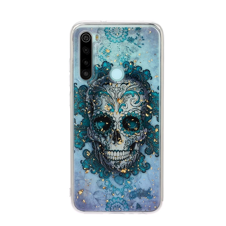 Glitter Sequins Inlaid Pattern Printing TPU Phone Case for Xiaomi Redmi Note 8 - Skull-2