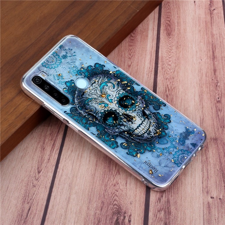 Glitter Sequins Inlaid Pattern Printing TPU Phone Case for Xiaomi Redmi Note 8 - Skull-6