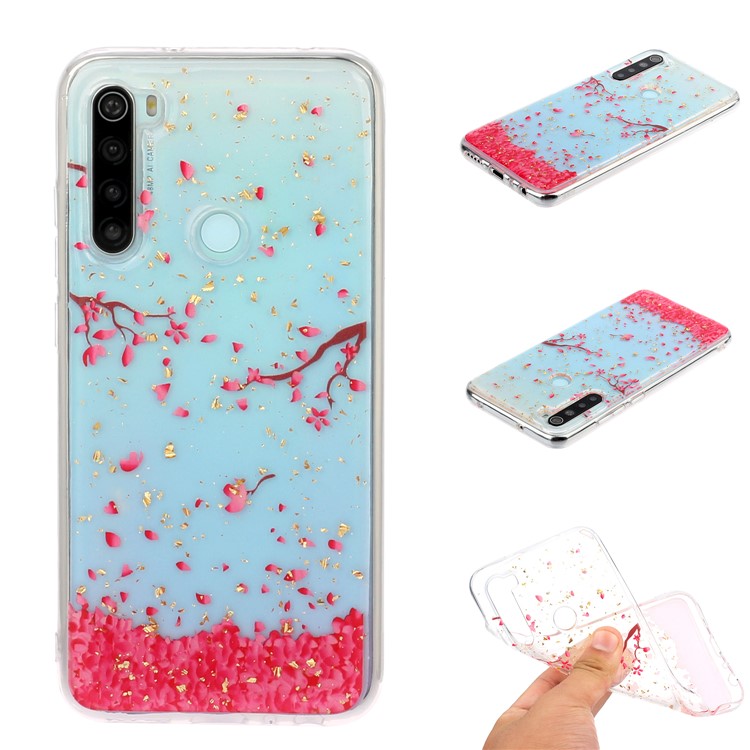 Glitter Sequins Inlaid Pattern Printing TPU Phone Case for Xiaomi Redmi Note 8 - Petal-1