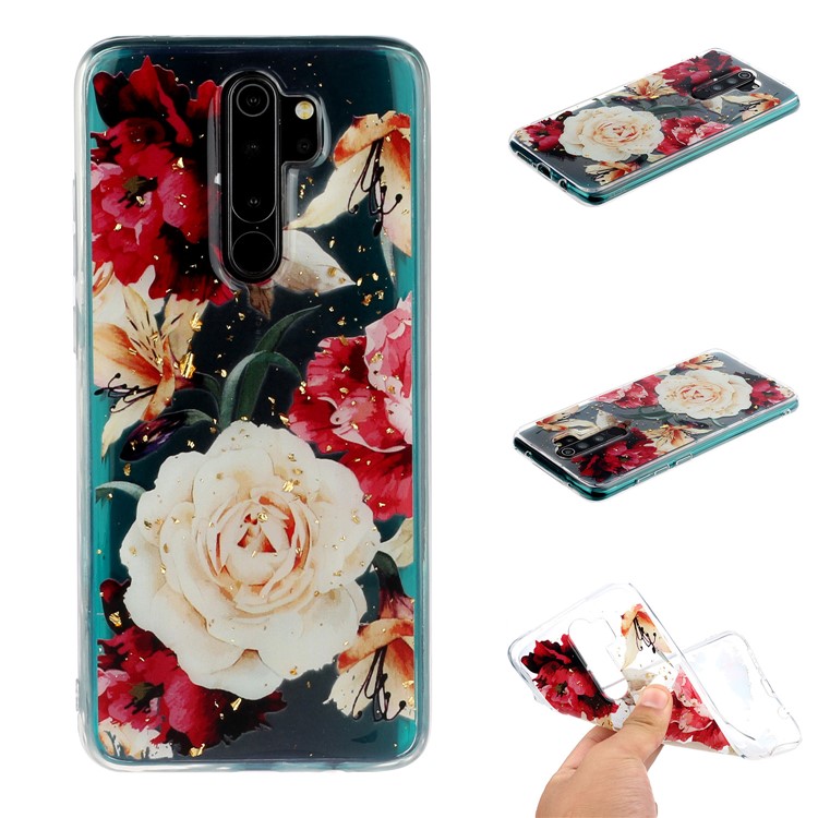 Glitter Sequins Inlaid Pattern Printing TPU Shell for Xiaomi Redmi Note 8 Pro - Pretty Flowers-1