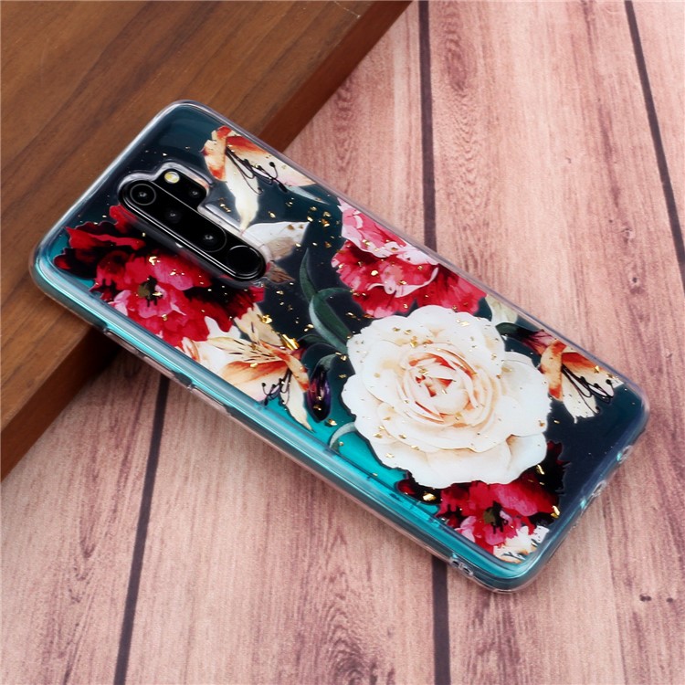 Glitter Sequins Inlaid Pattern Printing TPU Shell for Xiaomi Redmi Note 8 Pro - Pretty Flowers-6