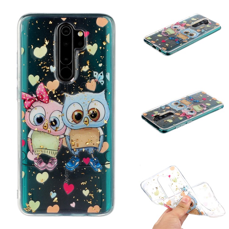 Glitter Sequins Inlaid Pattern Printing TPU Shell for Xiaomi Redmi Note 8 Pro - Owls-1