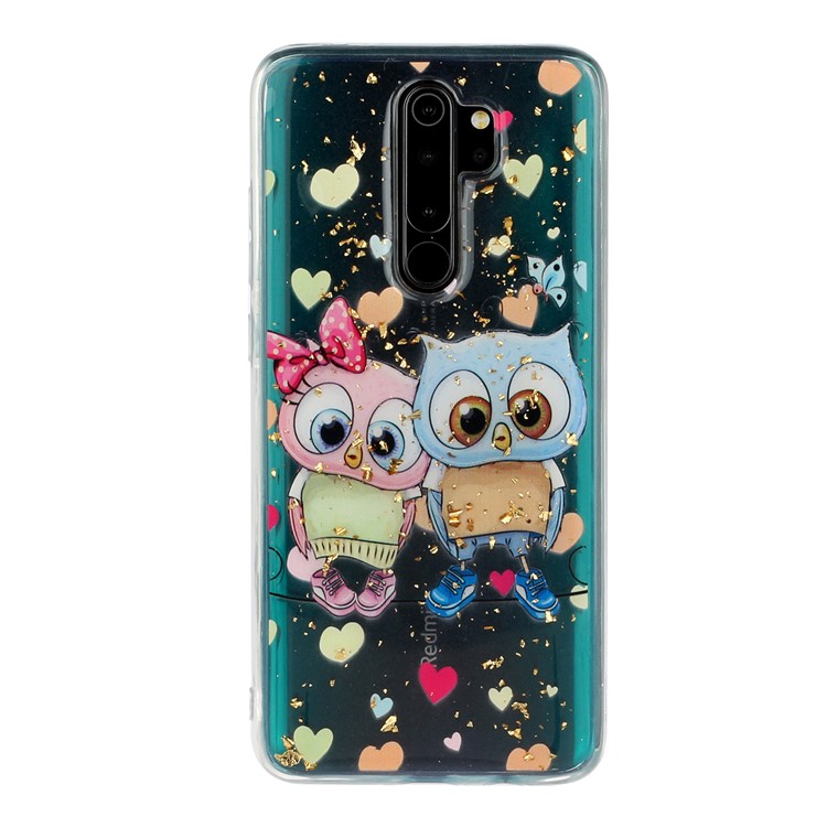 Glitter Sequins Inlaid Pattern Printing TPU Shell for Xiaomi Redmi Note 8 Pro - Owls-2