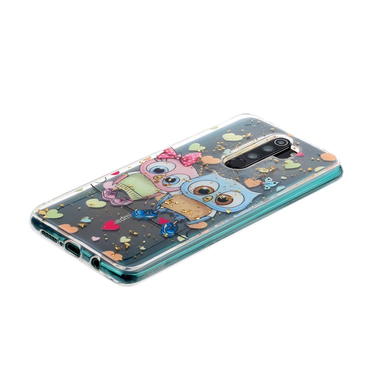 Glitter Sequins Inlaid Pattern Printing TPU Shell for Xiaomi Redmi Note 8 Pro - Owls-3