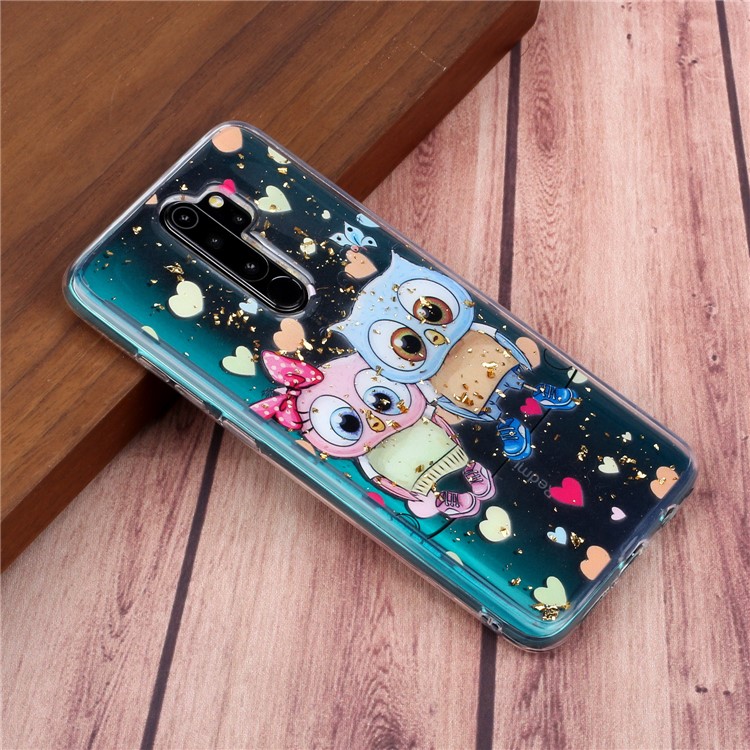 Glitter Sequins Inlaid Pattern Printing TPU Shell for Xiaomi Redmi Note 8 Pro - Owls-6