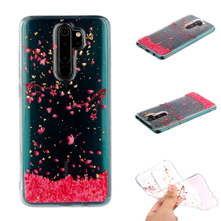 Glitter Sequins Inlaid Pattern Printing TPU Shell for Xiaomi Redmi Note 8 Pro - Petal-1