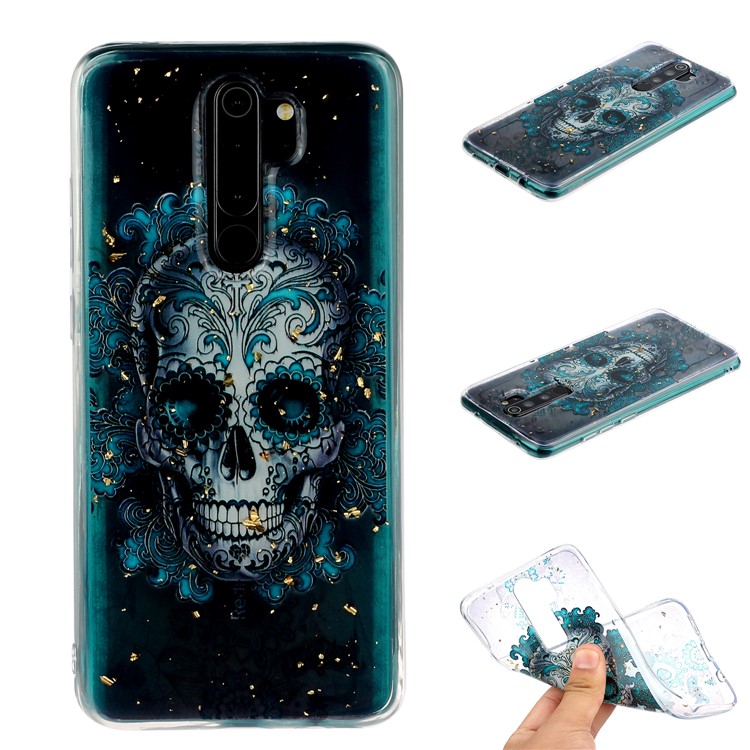 Glitter Sequins Inlaid Pattern Printing TPU Shell for Xiaomi Redmi Note 8 Pro - Skull-1