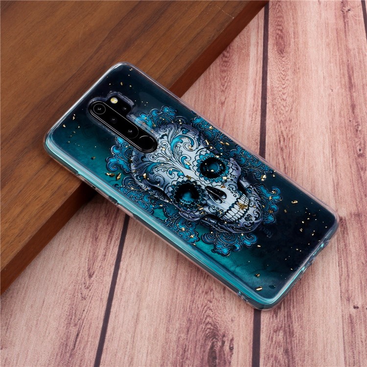 Glitter Sequins Inlaid Pattern Printing TPU Shell for Xiaomi Redmi Note 8 Pro - Skull-6