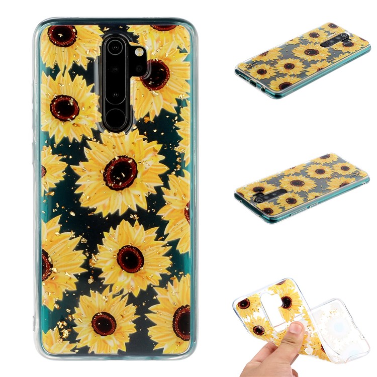 Glitter Sequins Inlaid Pattern Printing TPU Shell for Xiaomi Redmi Note 8 Pro - Sunflowers-1