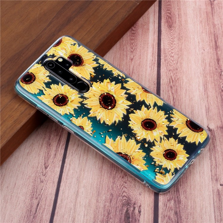 Glitter Sequins Inlaid Pattern Printing TPU Shell for Xiaomi Redmi Note 8 Pro - Sunflowers-6