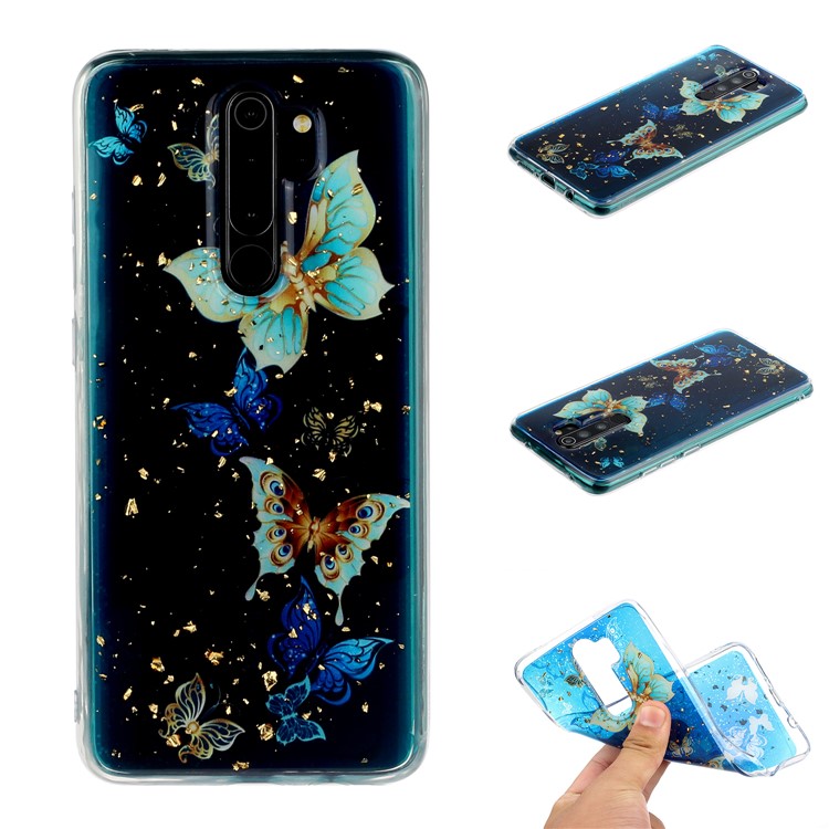Glitter Sequins Inlaid Pattern Printing TPU Shell for Xiaomi Redmi Note 8 Pro - Butterflies-1