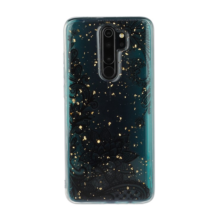 Brilho Lantejoulas Incrustadas Padrão De Impressão De Shell TPU Para Xiaomi Redmi Nota 8 Pro - Flor Negra-2