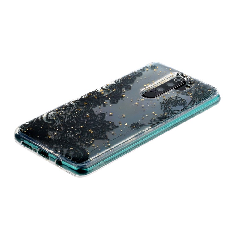 Brilho Lantejoulas Incrustadas Padrão De Impressão De Shell TPU Para Xiaomi Redmi Nota 8 Pro - Flor Negra-3