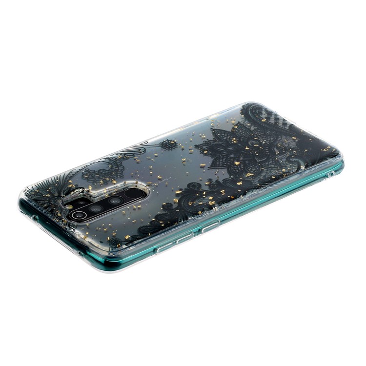 Brilho Lantejoulas Incrustadas Padrão De Impressão De Shell TPU Para Xiaomi Redmi Nota 8 Pro - Flor Negra-4