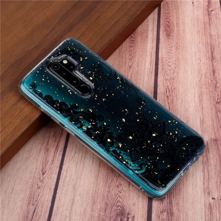 Brilho Lantejoulas Incrustadas Padrão De Impressão De Shell TPU Para Xiaomi Redmi Nota 8 Pro - Flor Negra-6