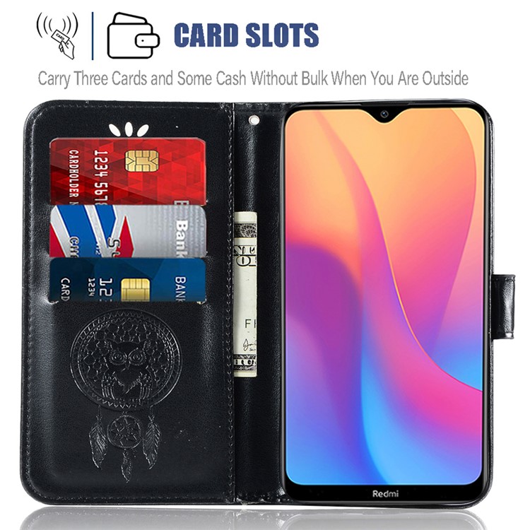 Imprinted Dream Catcher Owl PU Leather Wallet Case for Xiaomi Redmi 8A - Black-9