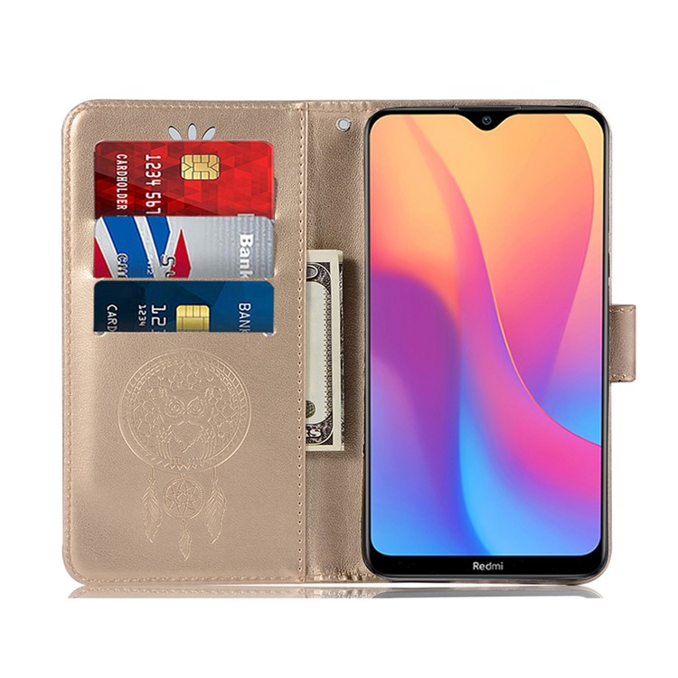 Imprinted Dream Catcher Owl PU Leather Wallet Case for Xiaomi Redmi 8A - Gold-5