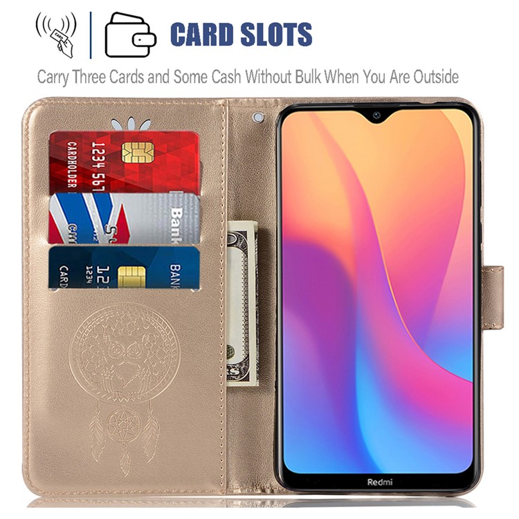 Imprinted Dream Catcher Owl PU Leather Wallet Case for Xiaomi Redmi 8A - Gold-6