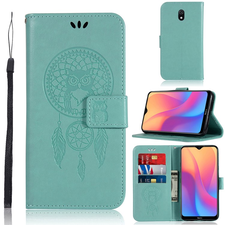Imprinted Dream Catcher Owl PU Leather Wallet Case for Xiaomi Redmi 8A - Green-1