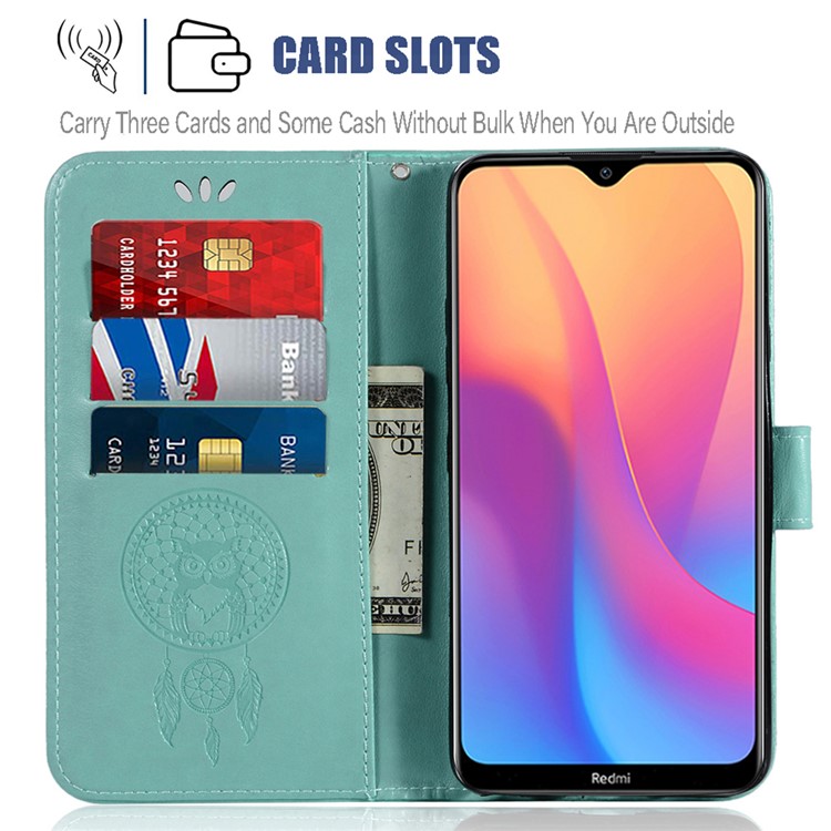 Imprinted Dream Catcher Owl PU Leather Wallet Case for Xiaomi Redmi 8A - Green-8