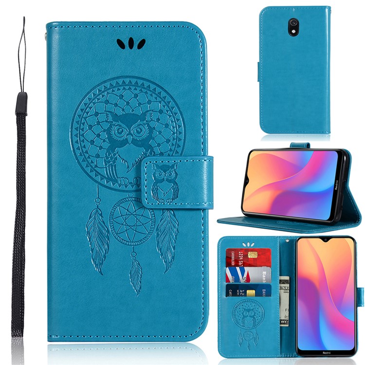 Imprinted Dream Catcher Owl PU Leather Wallet Case for Xiaomi Redmi 8A - Blue-1