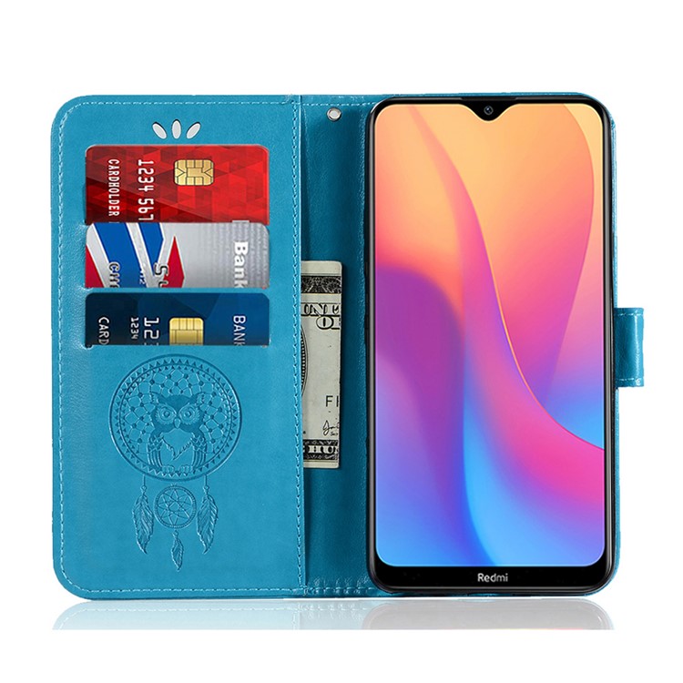 Imprinted Dream Catcher Owl PU Leather Wallet Case for Xiaomi Redmi 8A - Blue-5