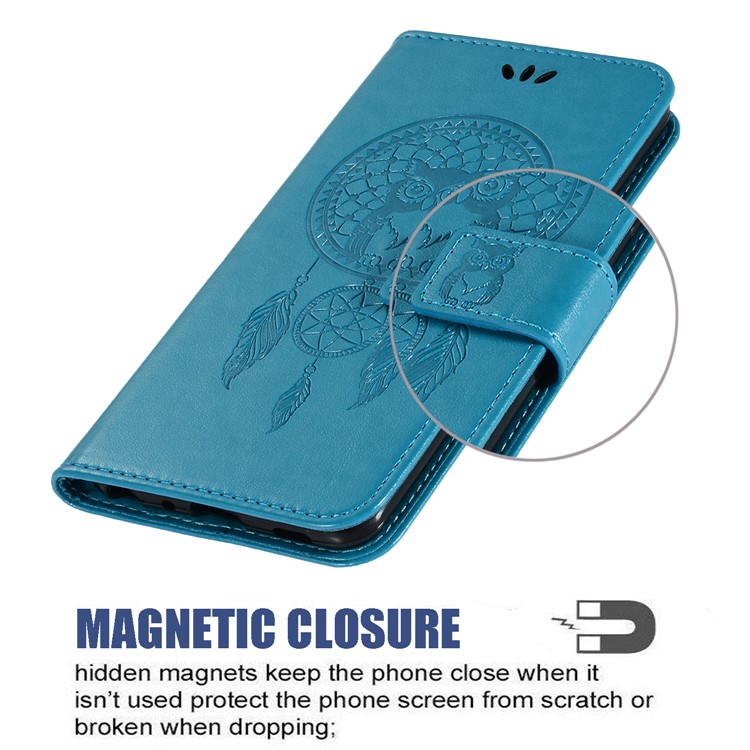 Imprinted Dream Catcher Owl PU Leather Wallet Case for Xiaomi Redmi 8A - Blue-7
