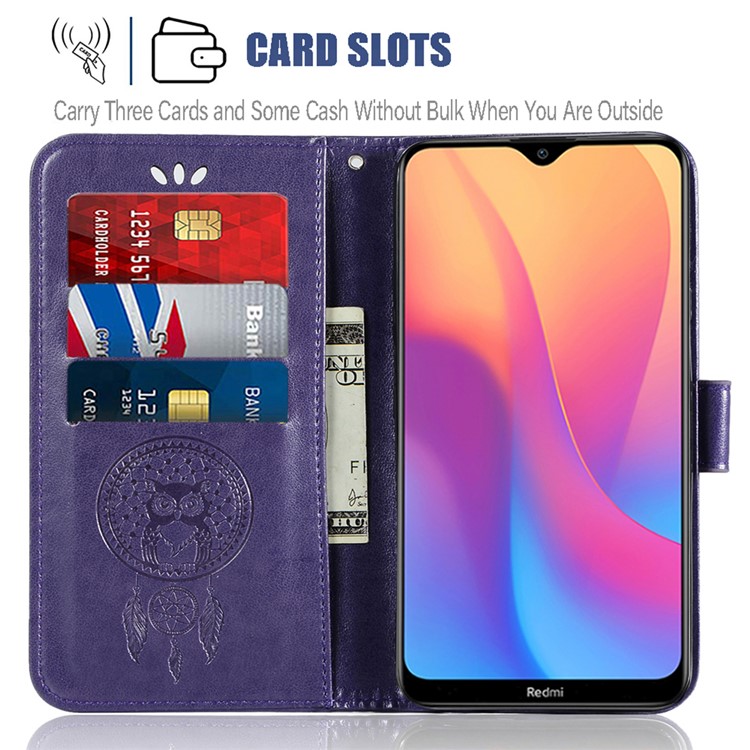 Imprinted Dream Catcher Owl PU Leather Wallet Case for Xiaomi Redmi 8A - Purple-8