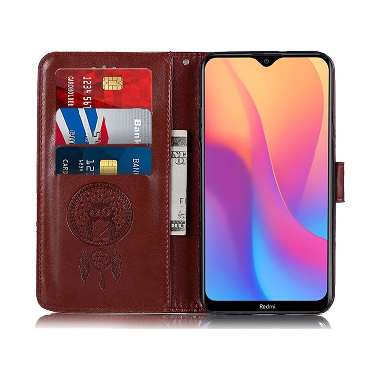 Imprinted Dream Catcher Owl PU Leather Wallet Case for Xiaomi Redmi 8A - Brown-4