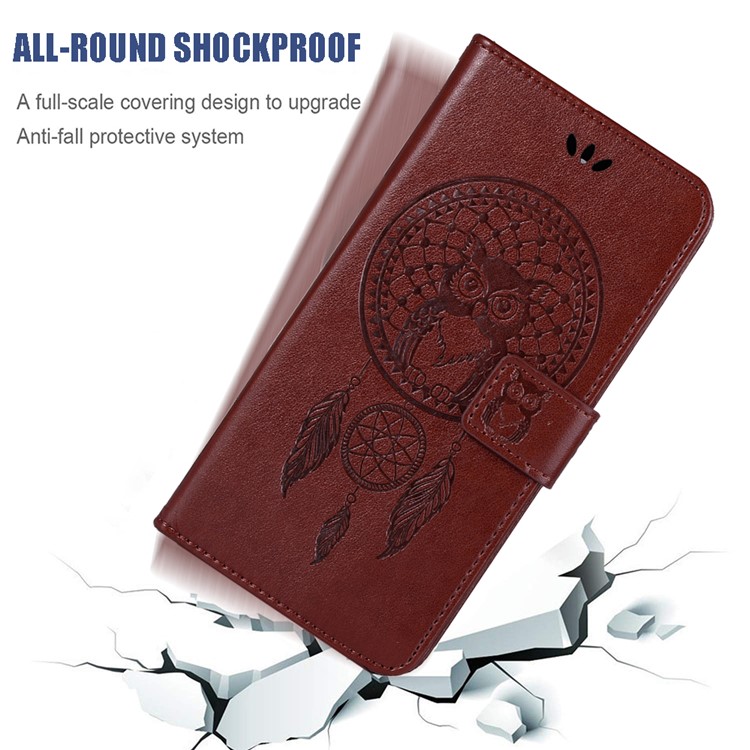 Imprinted Dream Catcher Owl PU Leather Wallet Case for Xiaomi Redmi 8A - Brown-6