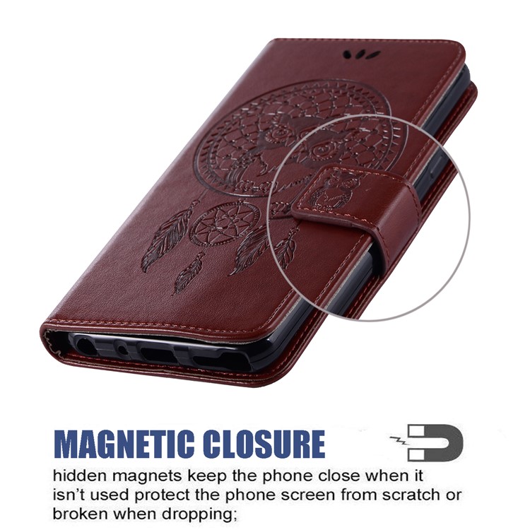 Imprinted Dream Catcher Owl PU Leather Wallet Case for Xiaomi Redmi 8A - Brown-7