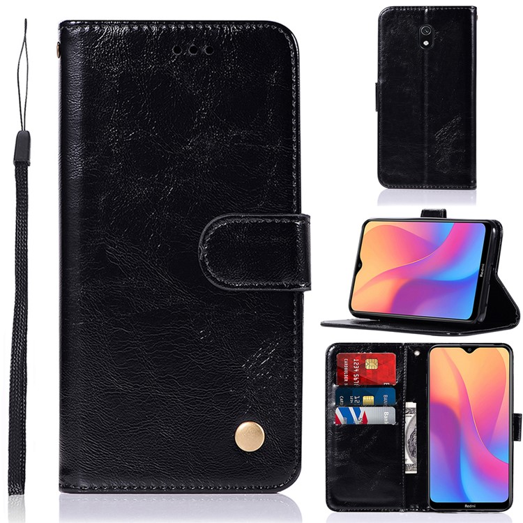 Premium Vintage Leather Wallet Stand Case for Xiaomi Redmi 8A - Black-1