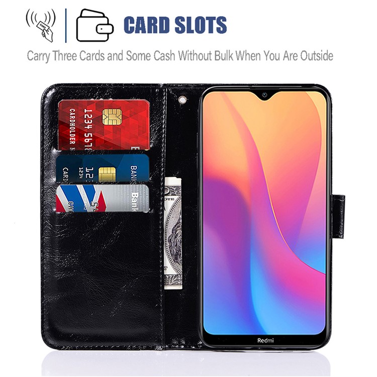 Premium Vintage Leather Wallet Stand Case for Xiaomi Redmi 8A - Black-8