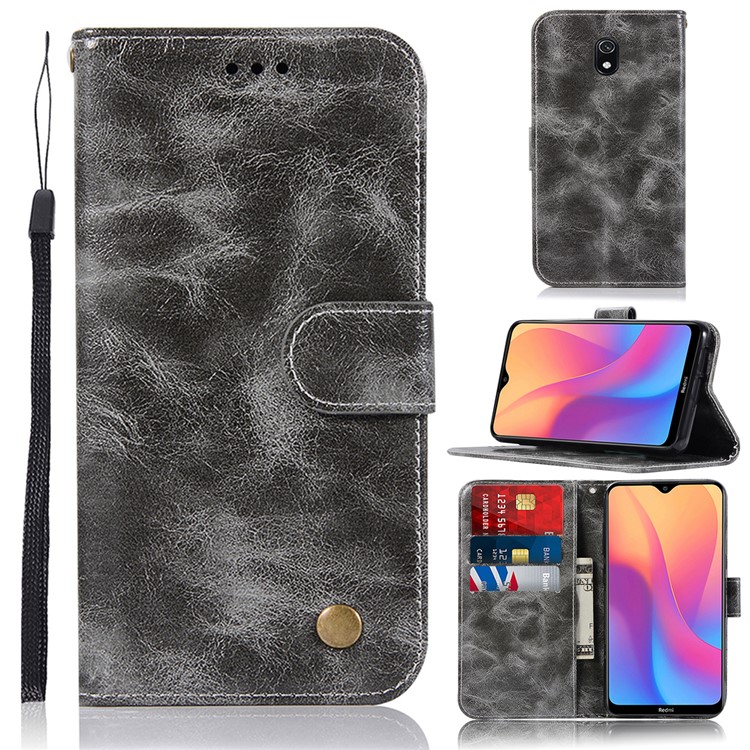 Premium Vintage Leather Wallet Stand Case for Xiaomi Redmi 8A - Grey-1