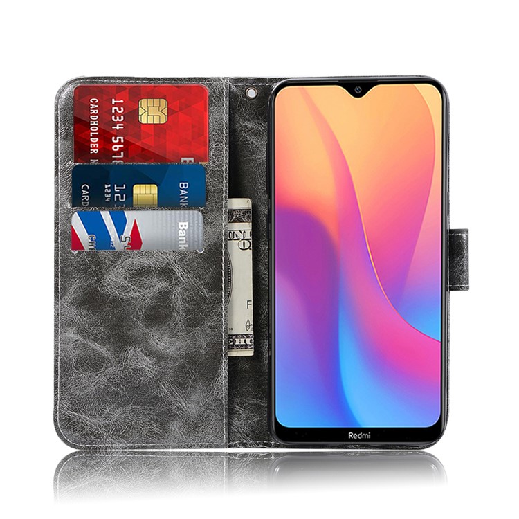 Premium Vintage Leather Wallet Stand Case for Xiaomi Redmi 8A - Grey-7