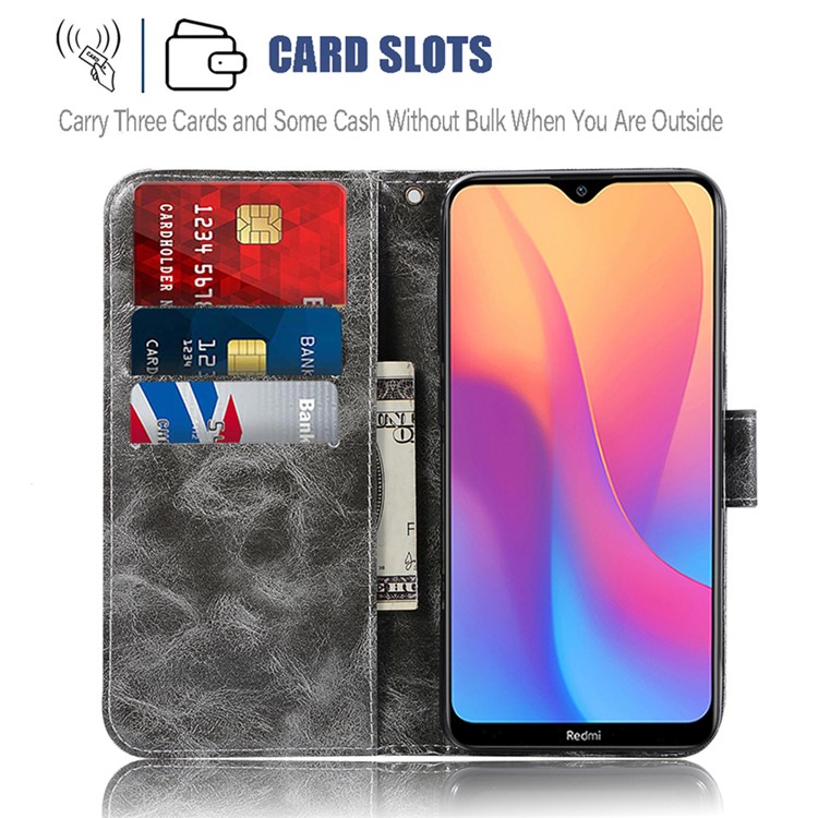 Premium Vintage Leather Wallet Stand Case for Xiaomi Redmi 8A - Grey-8
